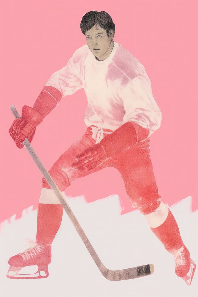 A person playing ice hockey sports red activity.