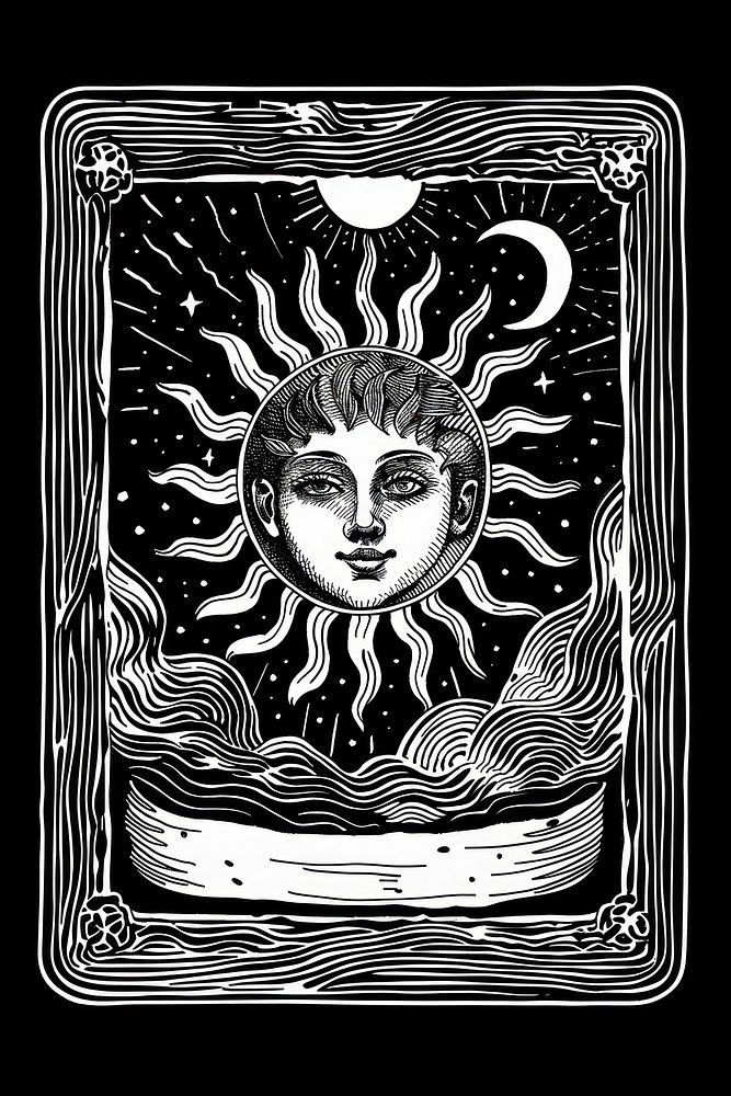The sun tarot logo art illustrated painting.