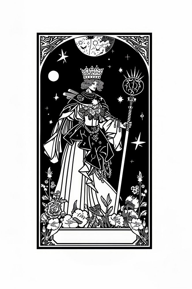 The Queen tarot logo art publication illustrated.