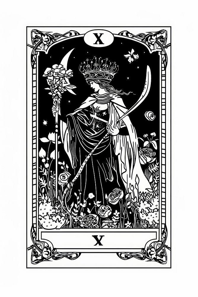 The Queen tarot logo art publication illustrated.