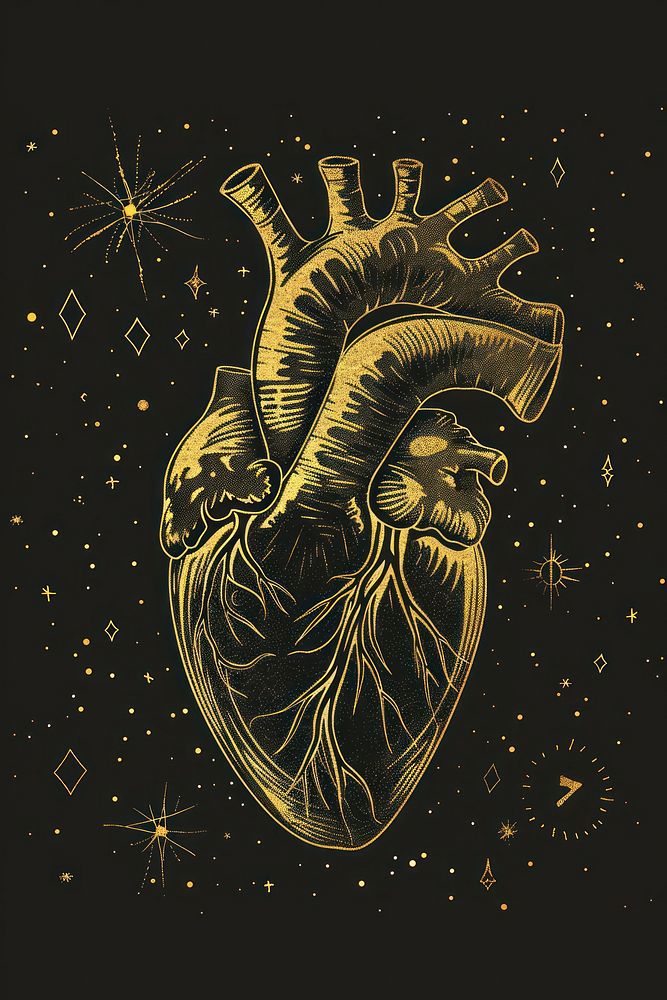 Surreal aesthetic heart logo fireworks person tattoo.