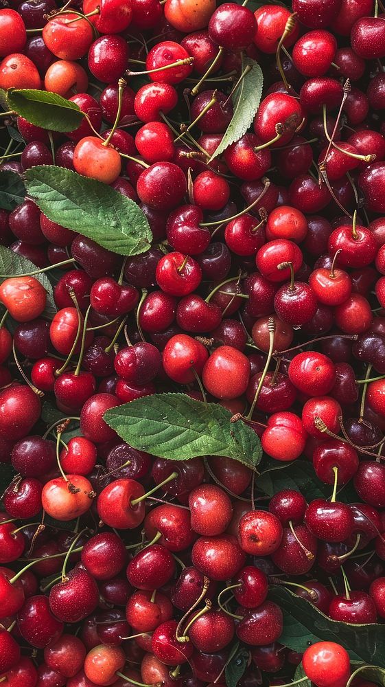 Fresh cherry fruits produce plant food.