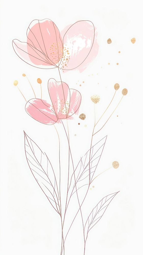 Flower dotted single line illustrated chandelier blossom.