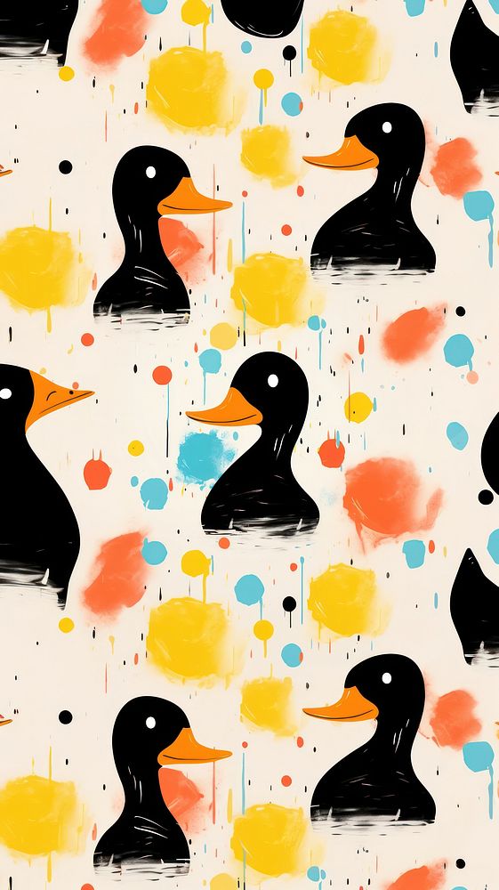 Wallpaper cute ducks abstract painting outdoors penguin.