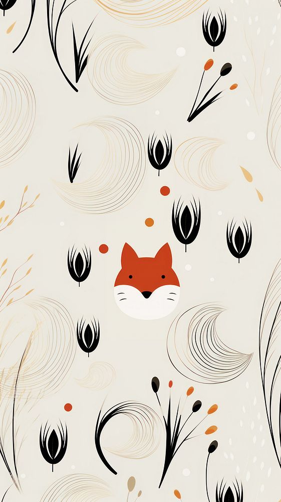 Wallpaper cute foxes abstract pattern graphics painting.