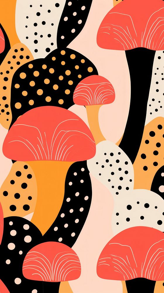 Wallpaper cute mushrooms abstract pattern graphics blossom.
