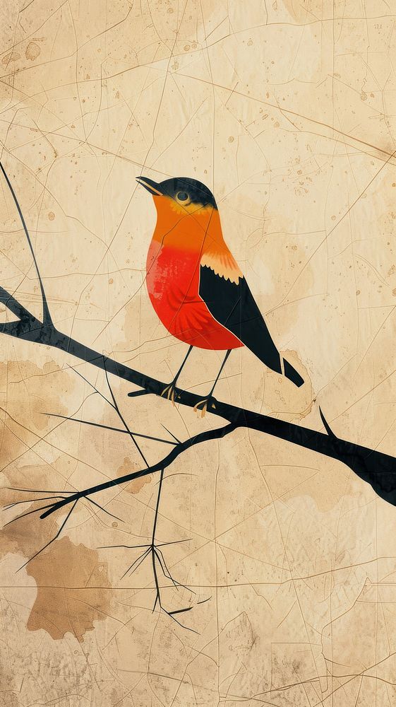 Wallpaper robin bird abstract painting animal finch.