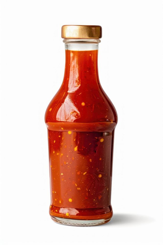 Bottle of spicy sauce ketchup food.