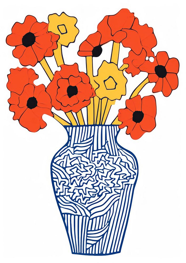 A vector graphic of vase of flower handicraft pottery blossom.