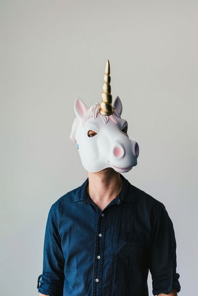Man wear unicorn mask portrait photo photography.