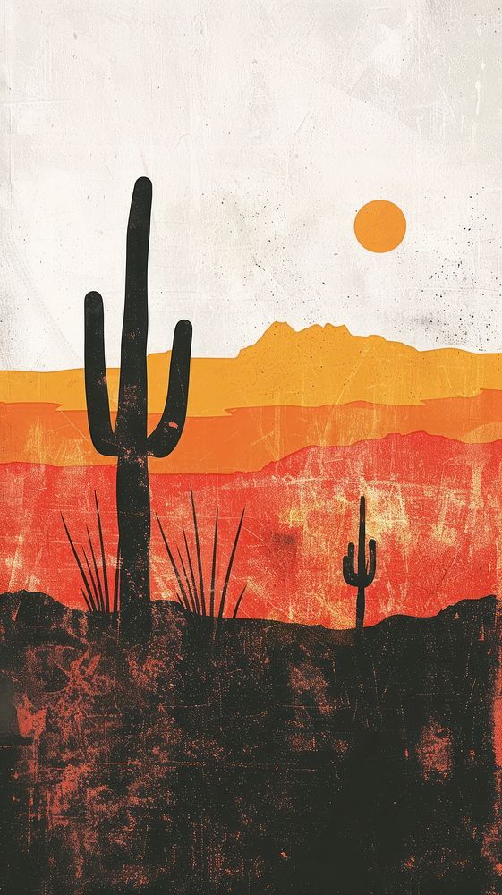 Silkscreen on paper of a cactuses painting art.