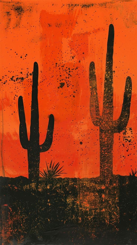 Silkscreen on paper of a cactuses painting plant art.