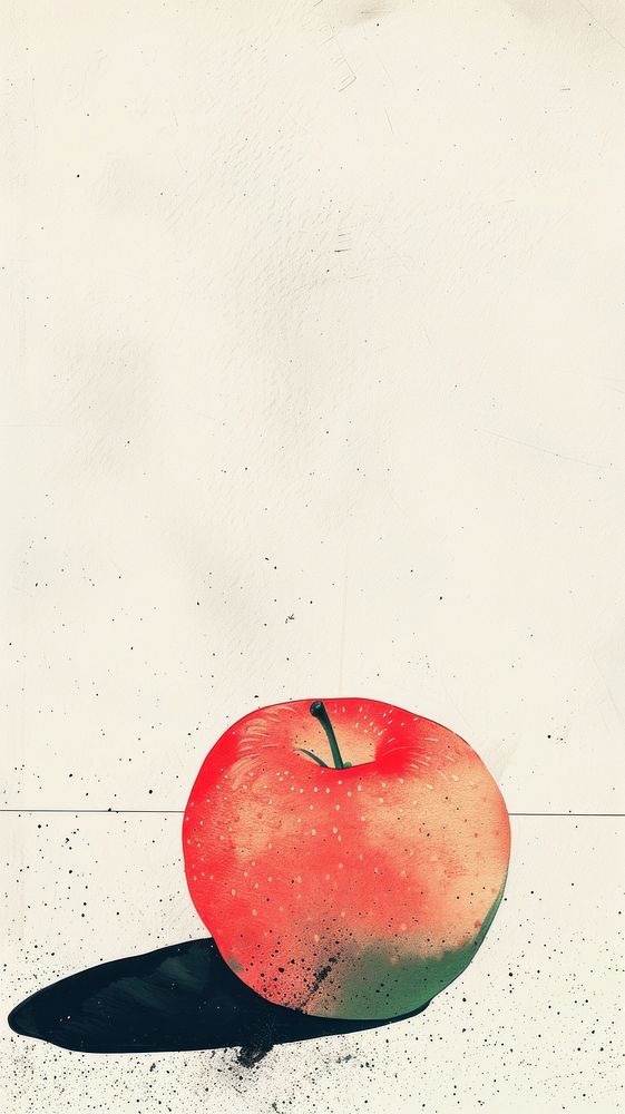 Silkscreen on paper of a apples produce fruit plant.