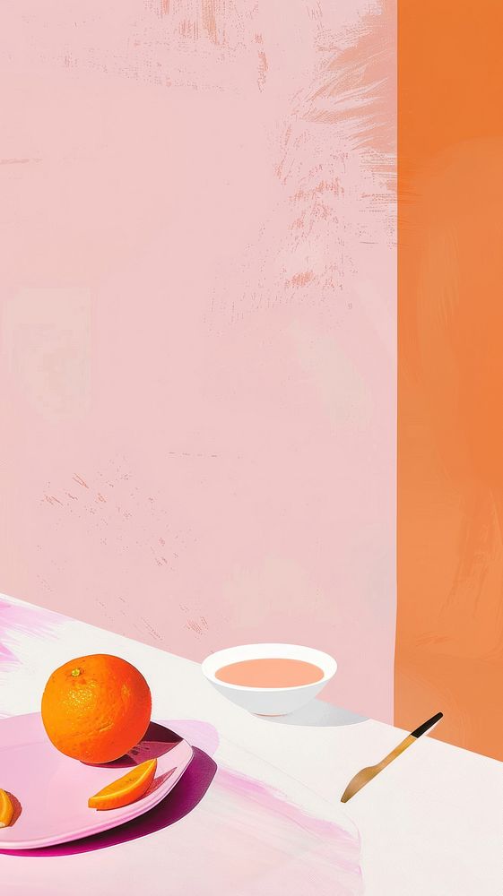 Silkscreen on paper of a breakfast orange grapefruit painting.