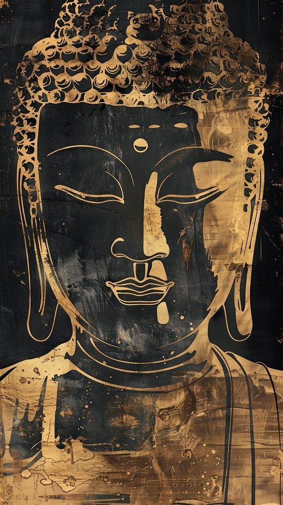 Silkscreen on paper of a buddha blackboard painting worship.