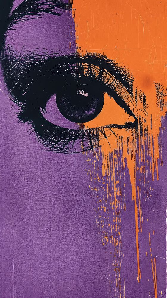 Silkscreen on paper of a eye purple illustrated painting.
