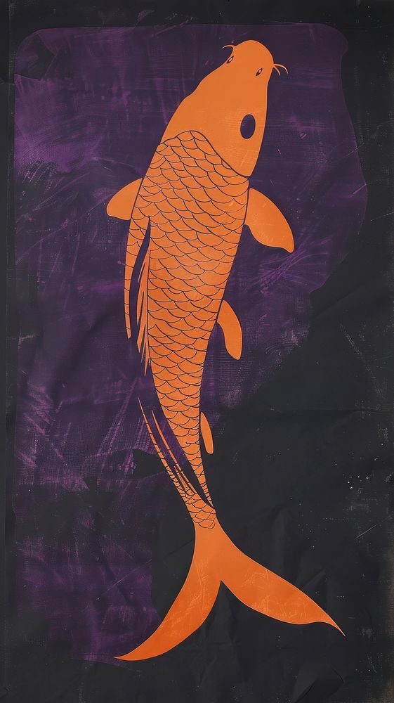 Silkscreen on paper of a fish animal shark carp.