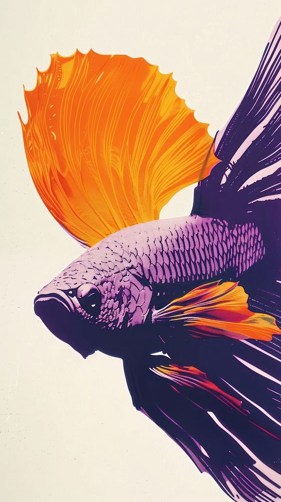 Silkscreen on paper of a fish animal female person.
