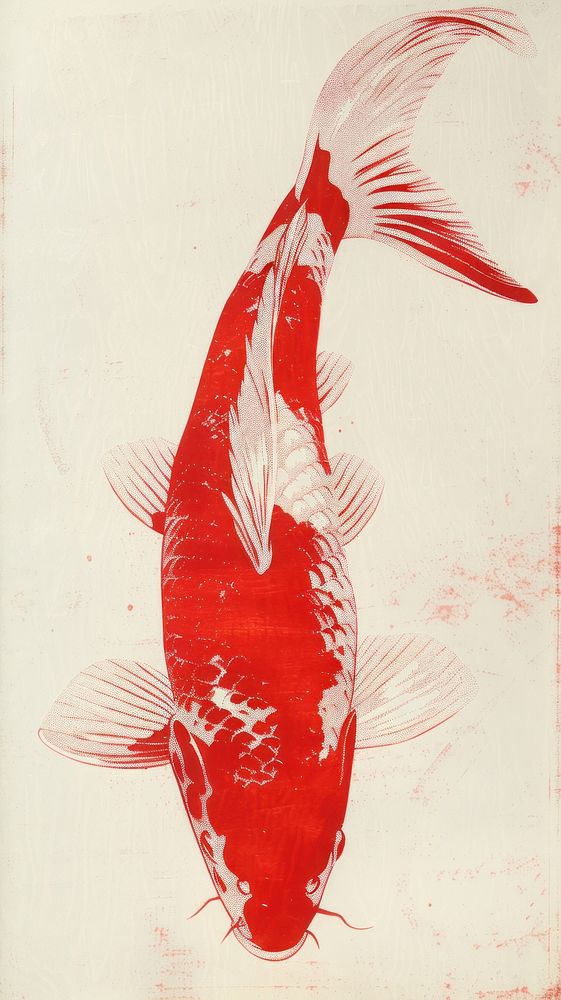 Silkscreen on paper of a koi fish animal carp sea life.