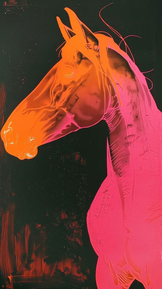 Silkscreen on paper of a horse painting female person.