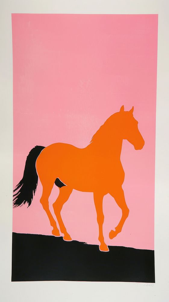 Silkscreen on paper of a horse painting animal mammal.