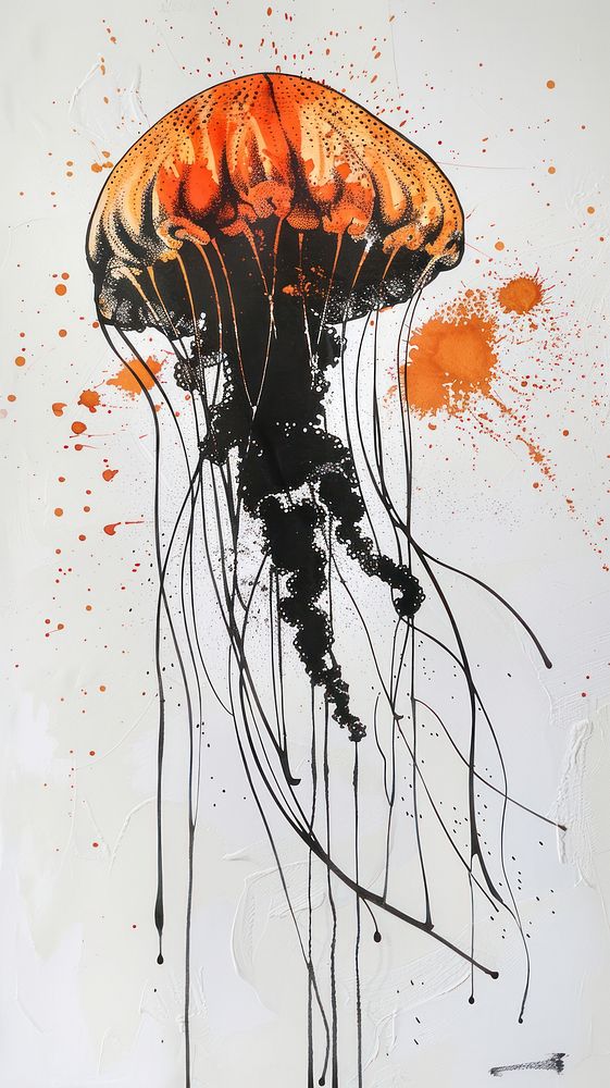 Silkscreen on paper of a jelly fishes invertebrate jellyfish animal.