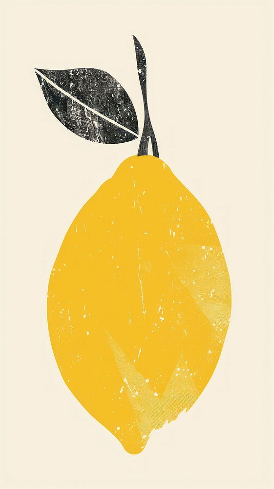Silkscreen on paper of a lemon grapefruit produce plant.
