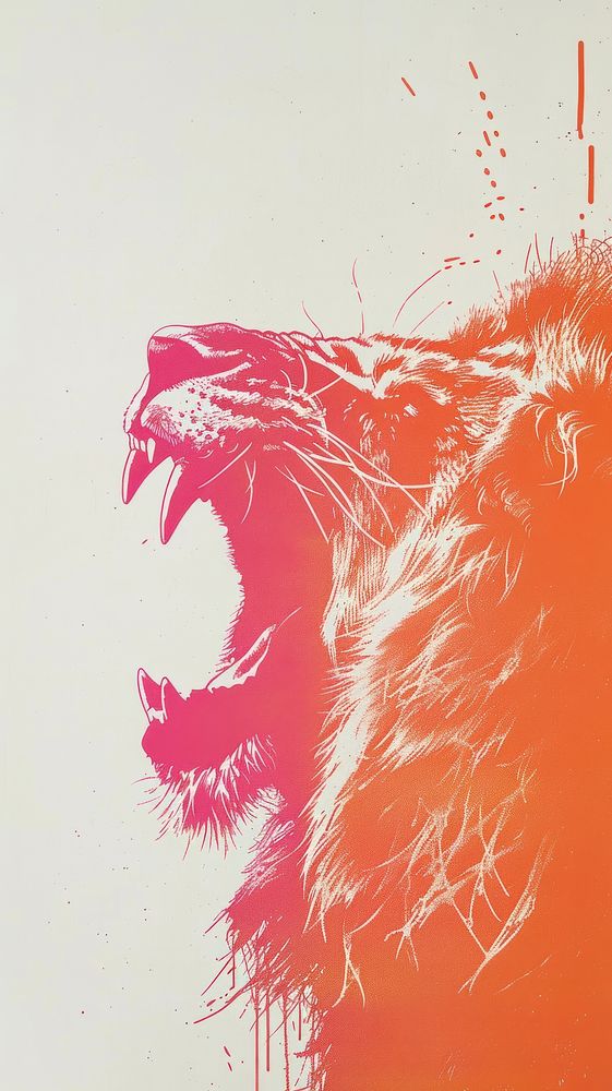Silkscreen on paper of a lion roar cat electronics painting.