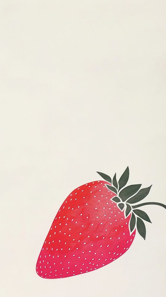 Silkscreen on paper of a strawberries strawberry produce blossom.