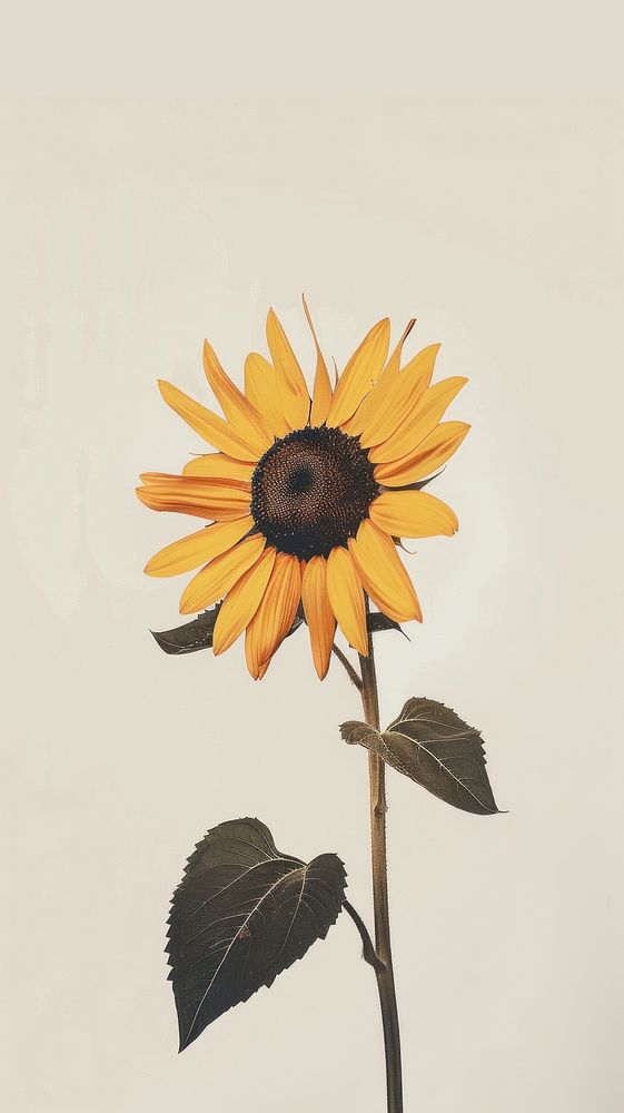 Silkscreen on paper of a sunflower asteraceae blossom plant.