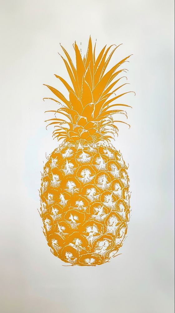 Silkscreen on paper of a pineapple produce fruit plant.