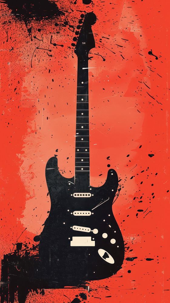Silkscreen on paper of a rock guitar musical instrument electric guitar.