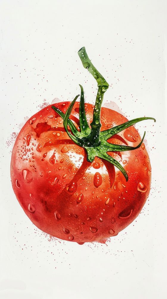 Silkscreen on paper of a tomatoes vegetable produce plant.