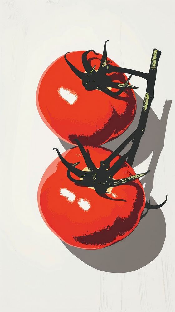 Silkscreen on paper of a tomatoes vegetable produce ketchup.