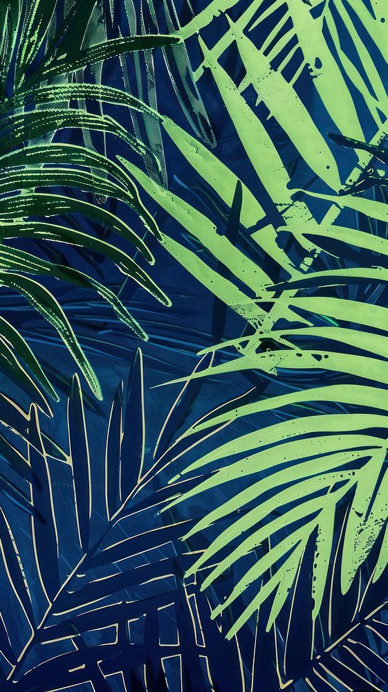Silkscreen on paper of a tropical leaves vegetation outdoors nature.
