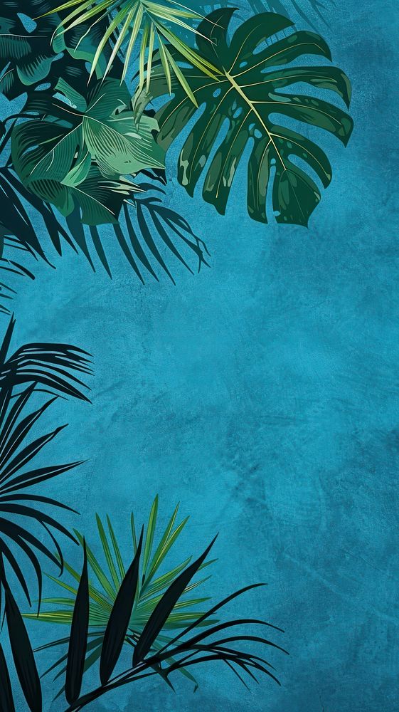 Silkscreen on paper of a tropical leaves vegetation underwater outdoors.