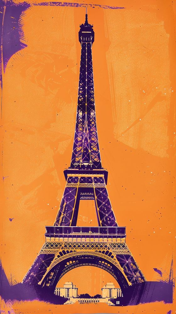 Silkscreen on paper of an Eiffel tower architecture eiffel tower building.