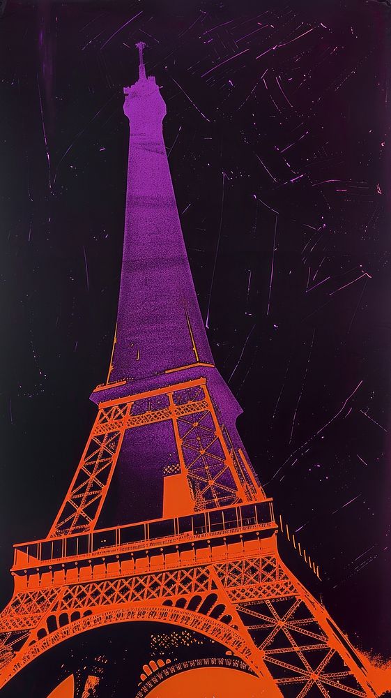Silkscreen on paper of an Eiffel tower architecture eiffel tower building.