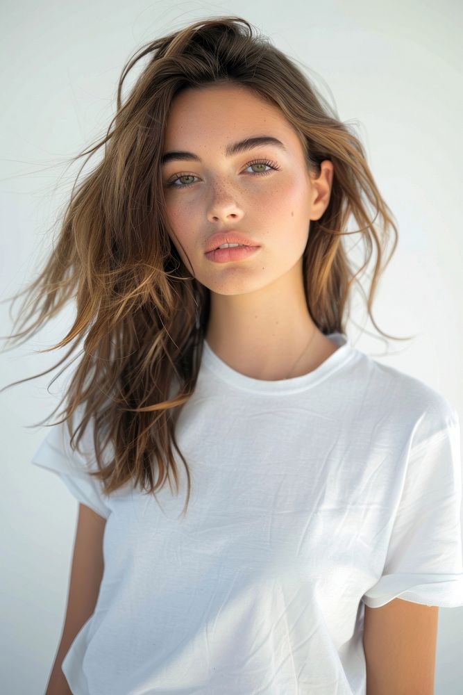 Portrait of a beautiful woman with white t-shirt photo photography clothing.