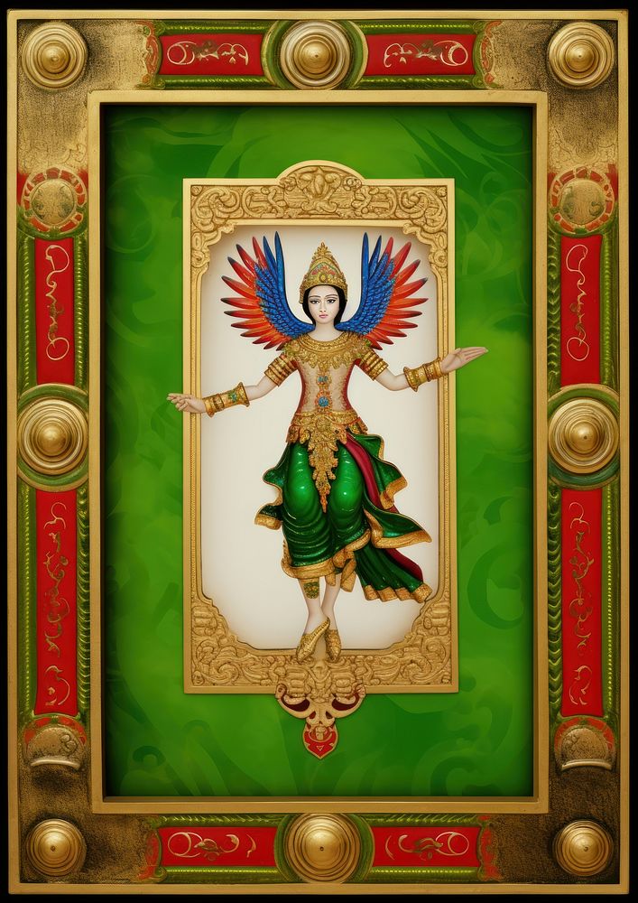 A green angel frame gold representation.