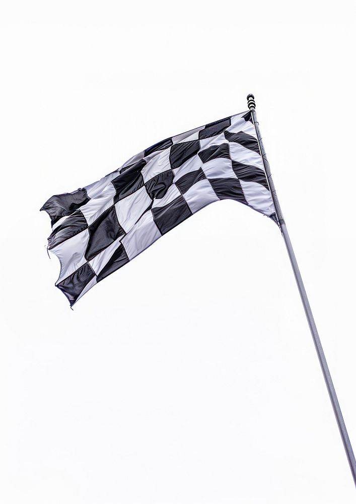 Checkered black and white flag on the wind.