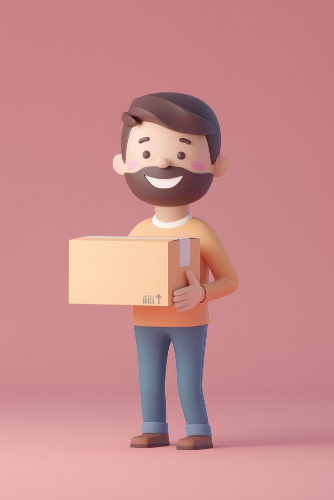 Man holding donation box cardboard clothing apparel.