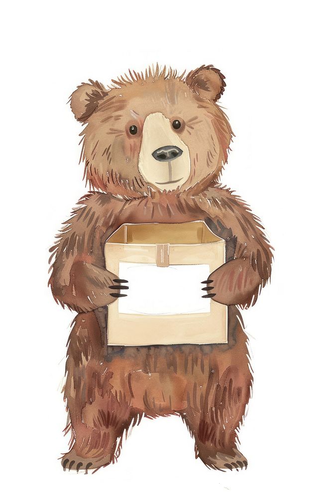 Bear holding donation box cardboard wildlife animal.