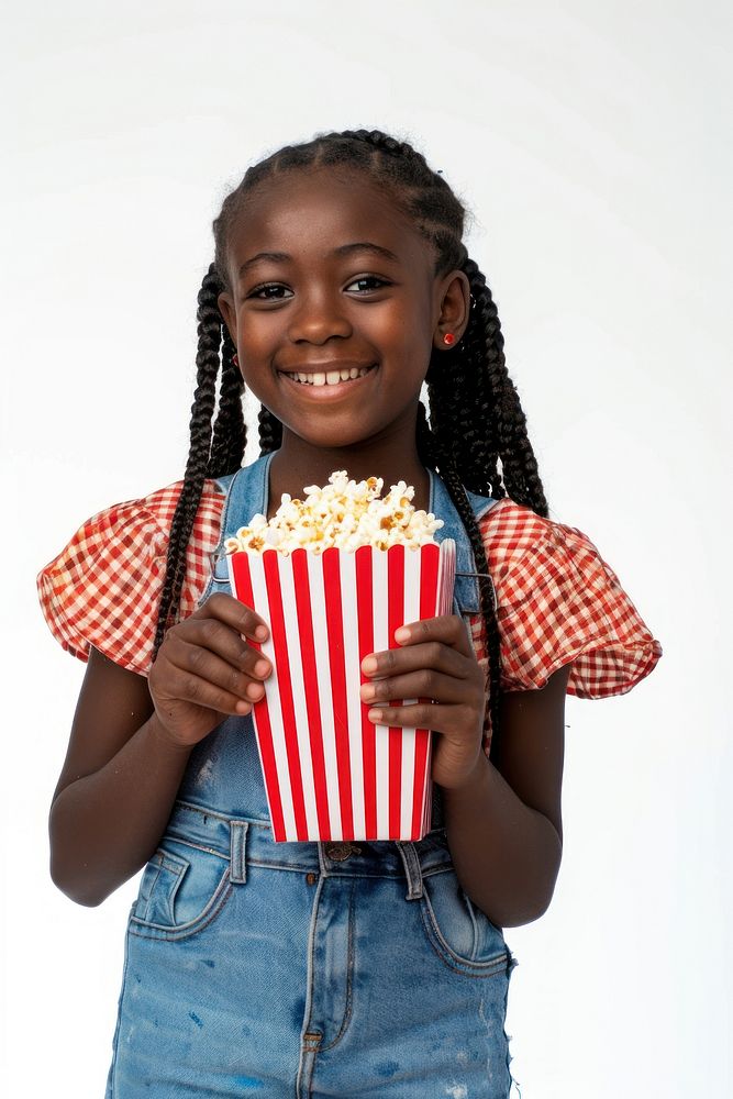Girl holding popcorn happy person female.