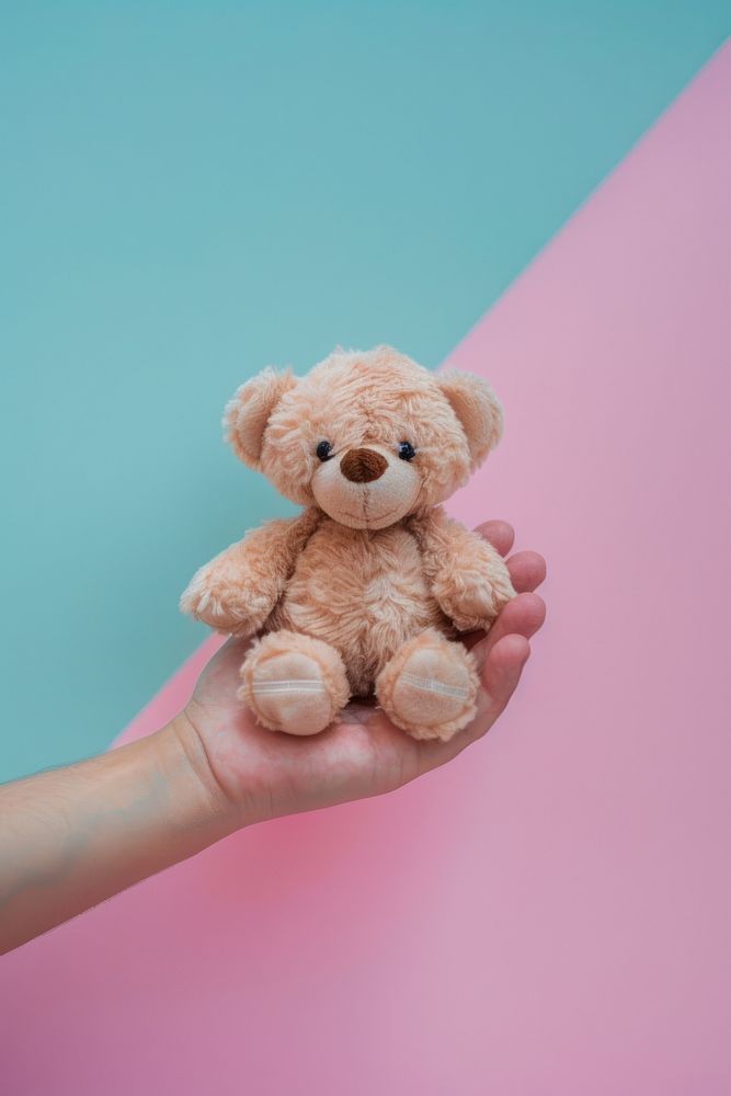 Hand holding teddy bear person human baby.