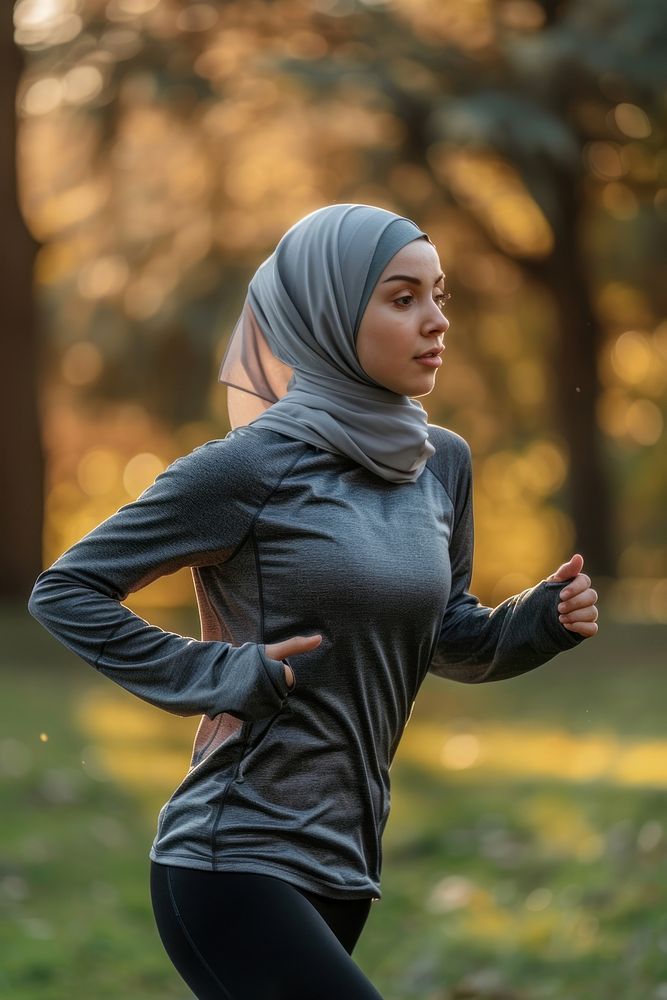 Muslim woman running clothing jogging apparel.