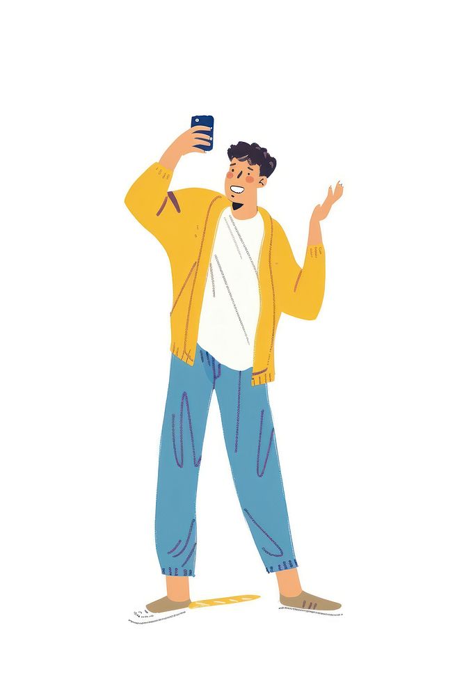 Man taking sefie with phone cartoon person illustrated.