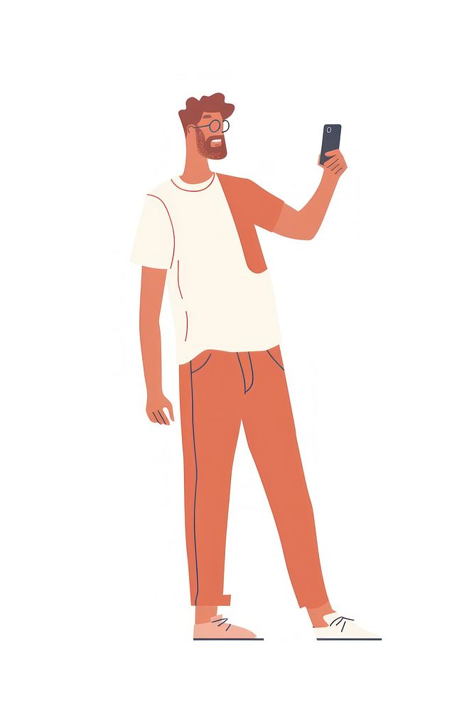Man taking sefie with phone cartoon person electronics.