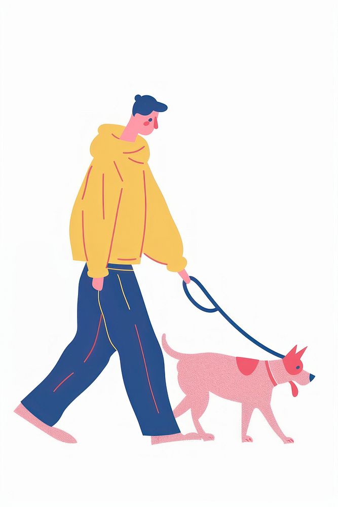 Man walking dog person clothing apparel.