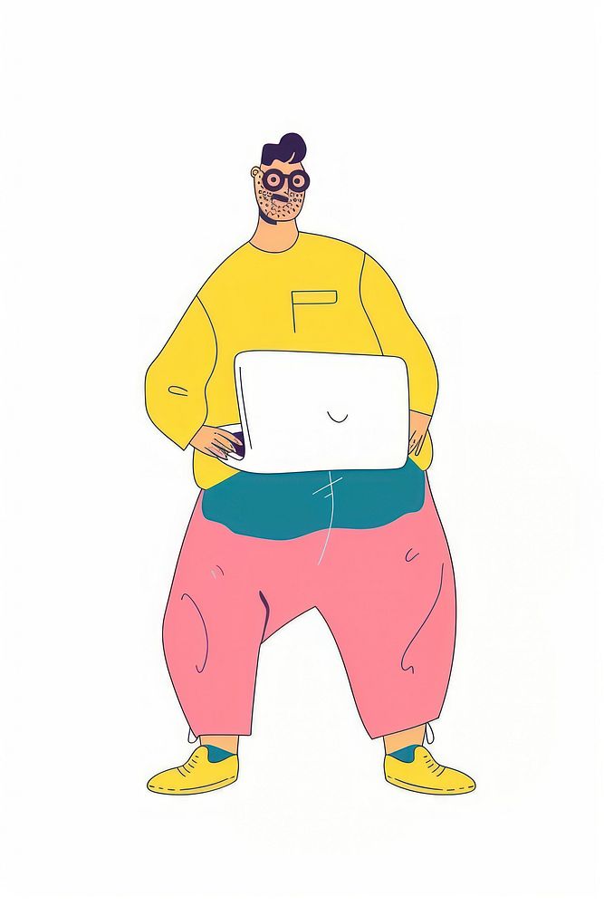 Man with laptop person illustrated drawing.